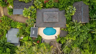 Pool & gardens — Aerial view