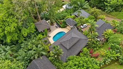 Pool & gardens — Aerial view