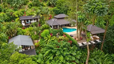 Pool & gardens — Aerial view