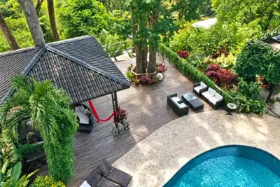 Pool & gardens — Aerial view