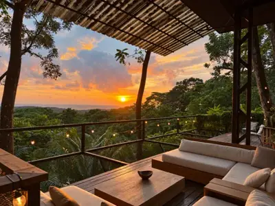 Pool & gardens — Sunset view