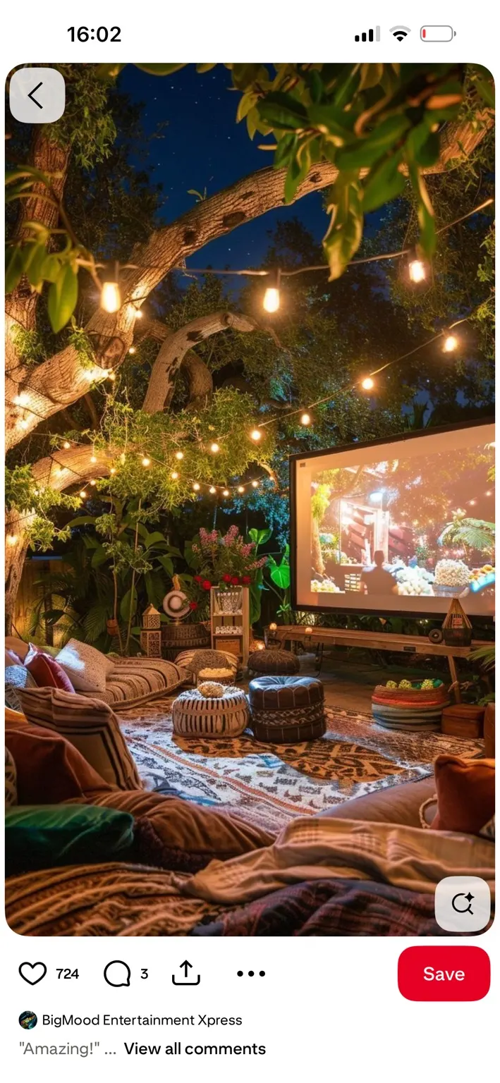 Movie-night inspiration with cosy cushions and glowing string lights