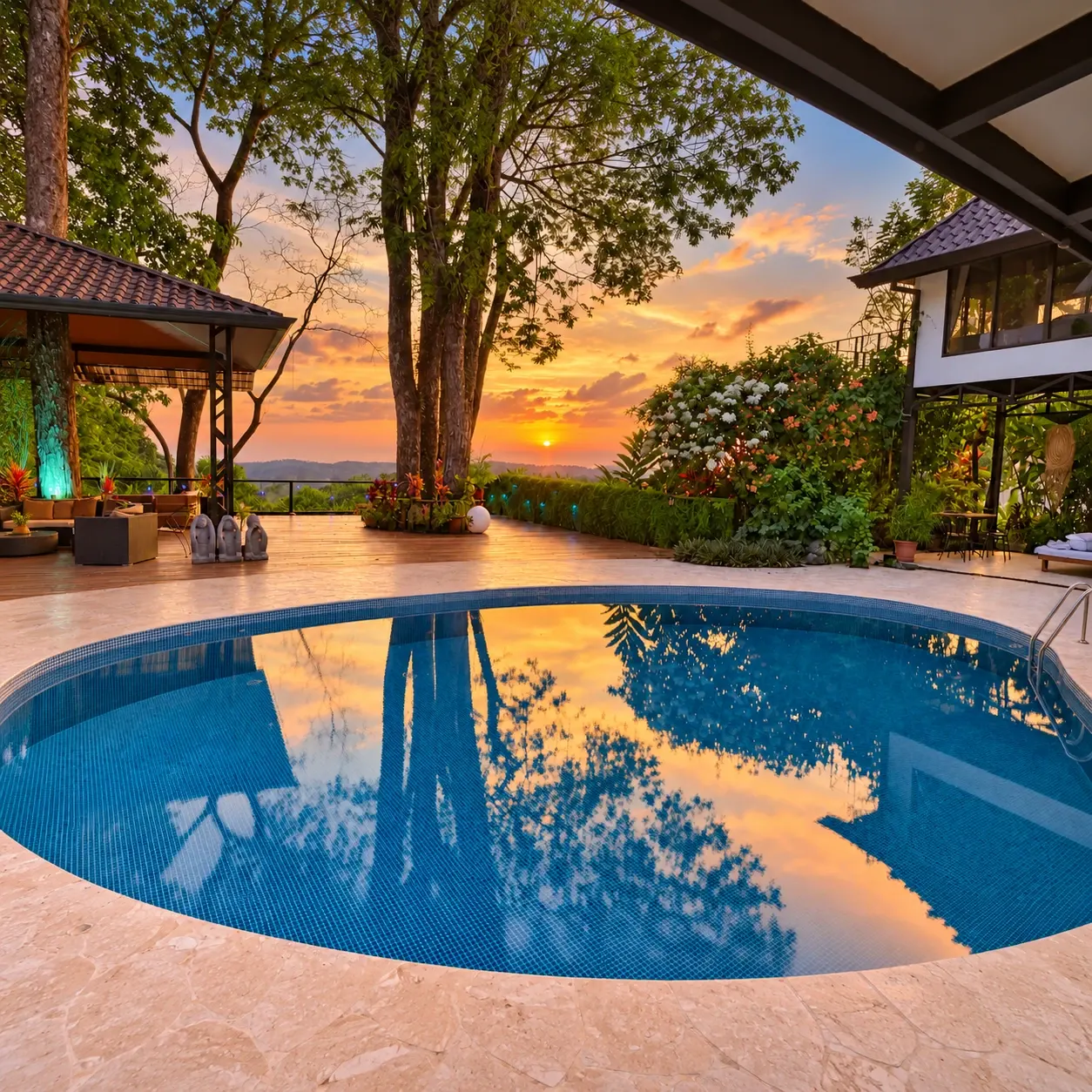 Wider view of the sunset pool