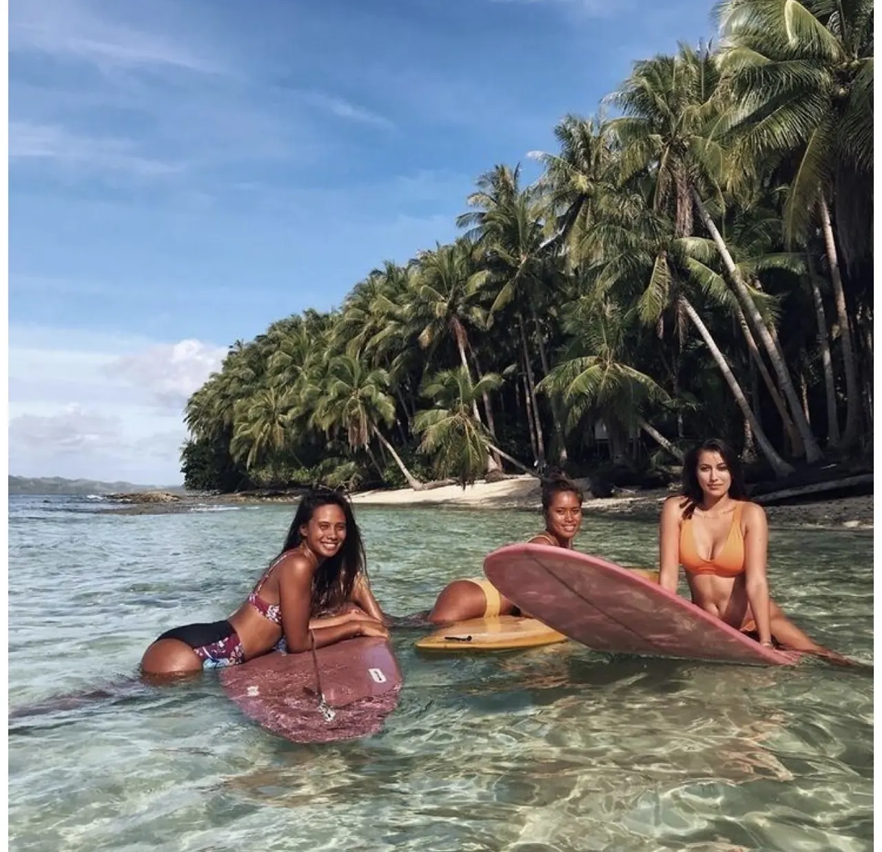Friends enjoying the ocean with their surfboards